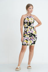 Gathered High Neck Bodycon Dress